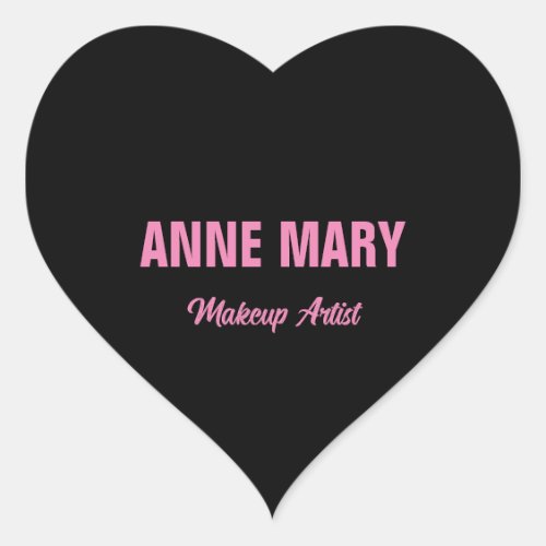 Blush Pink Black Name Makeup Artist Business Heart Sticker