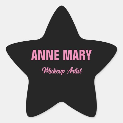 Blush Pink Black Name Makeup Artist Business Star Sticker