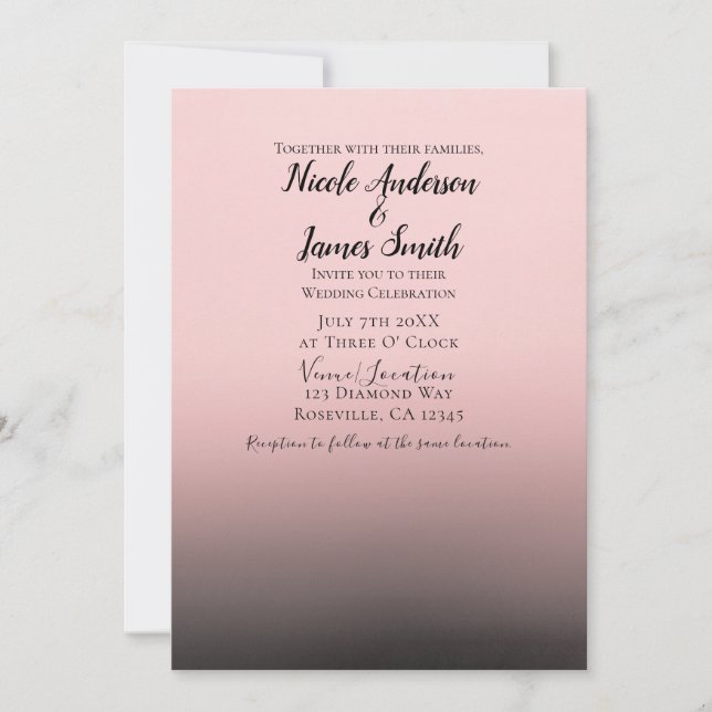 Blush Pink & Black Ombre Modern Chic Wedding Invitation (Front)