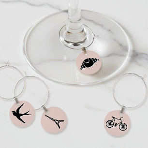 Blush Pink & Black Paris Theme Wine Glass Charm