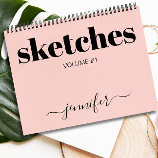 Blush Pink Black Personalized Sketchbook Name Notebook