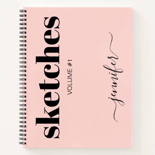 Blush Pink Black Personalized Sketchbook Name  Notebook