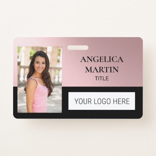 Blush Pink Black Photo ID Name Title Barcode  Badge