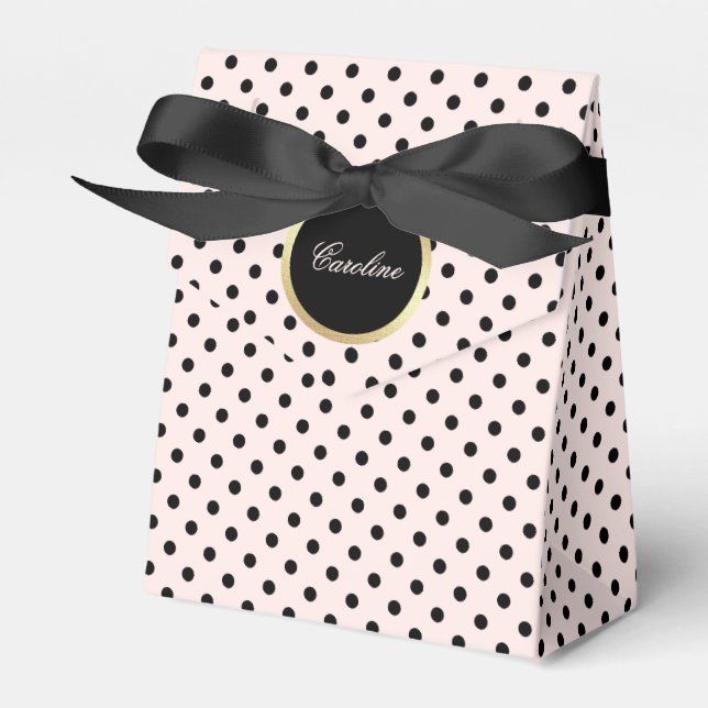 Blush Pink | Black Polka Dot Pattern Wedding Favor Boxes (Front Side)