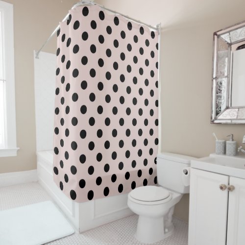 Blush Pink  Black Polka Dots Dot Shower Curtain