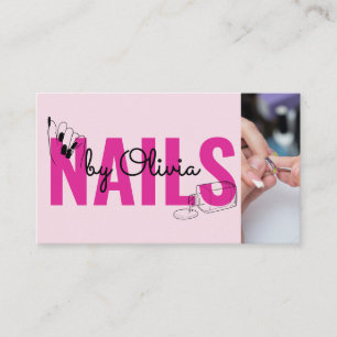 Blush Pink Black Qr-code Photo Line-Art Nail Salon Business Card