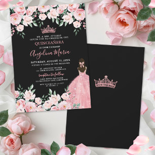 Blush Pink Black Quinceanera Invitation