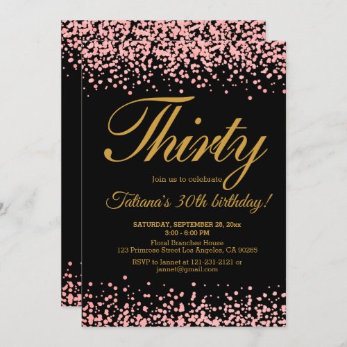 Blush Pink Black Rose Gold Glitter Ombre Birthday Invitation