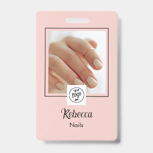 Blush Pink Black Script Logo Nails Photo Badge
