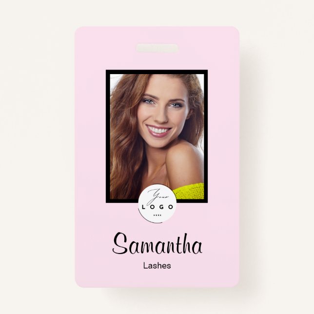 Blush Pink Black Script Logo Photo Makeup Badge (Front)