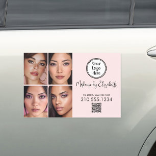Blush Pink Black Script Logo QR Code Photo Makeup Car Magnet
