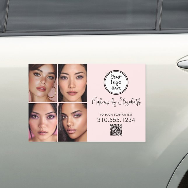 Blush Pink Black Script Logo QR Code Photo Makeup Car Magnet (Creator Uploaded)