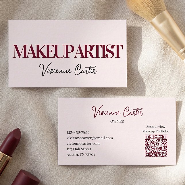 Blush Pink Black Script Makeup Business Card (Makeup Artist Blush Pink Minimalist Business Card)