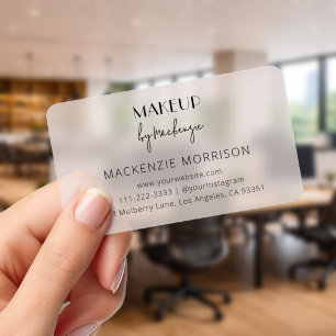 Blush Pink Black Script Makeup Clear Business Cards