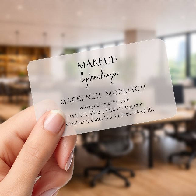 Blush Pink Black Script Makeup Clear Business Cards (Handheld (Office))
