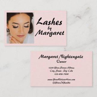 Blush Pink Black Script Photo Lashes Makeup Business Card