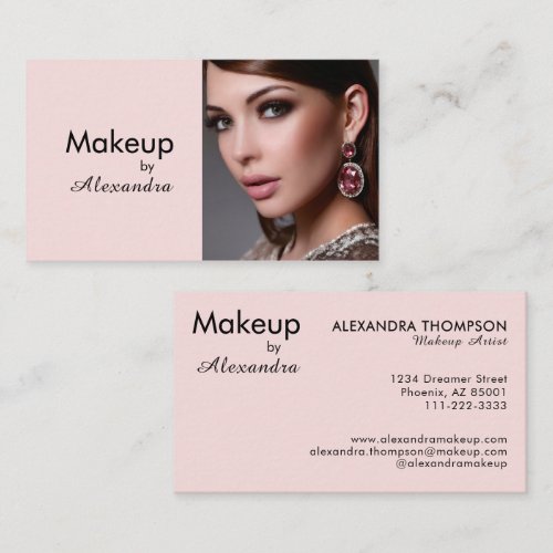 Blush Pink Black Script Photo Makeup Business Card