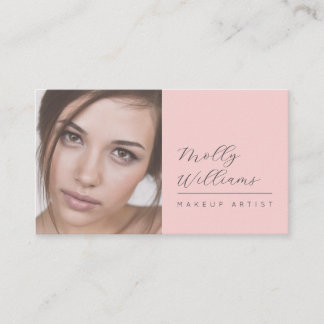 Blush Pink Black Script Photo Makeup Business Card