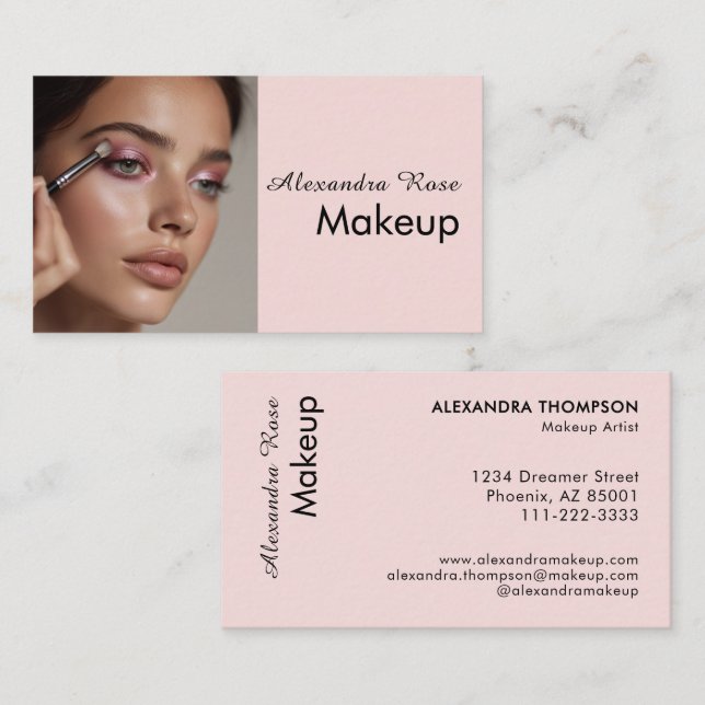 Blush Pink Black Script Photo Makeup  Business Card (Front/Back)