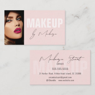 Blush Pink Black Script Photo Makeup Business Card