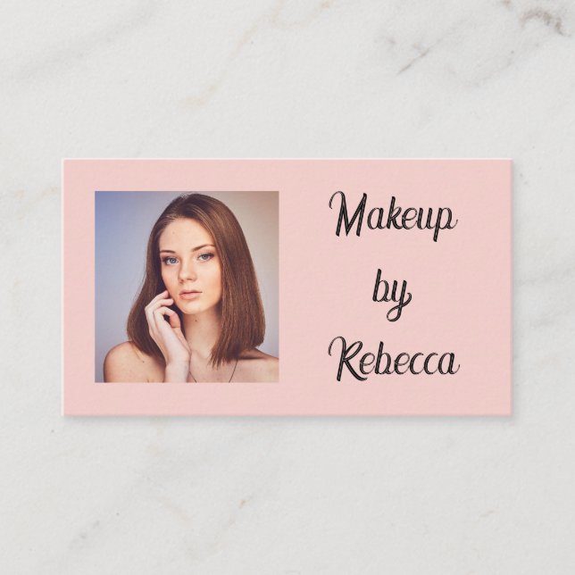 Blush Pink Black Script Photo Makeup Business Card (Front)