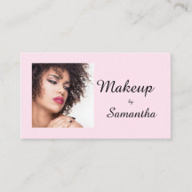 Blush Pink Black Script Photo Makeup Calling Card