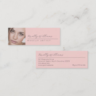 Blush Pink Black Script Photo Makeup Mini Business Card