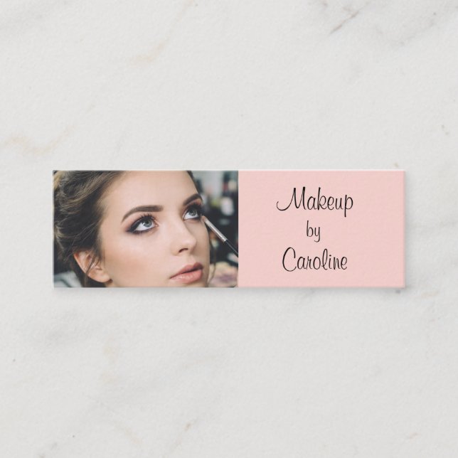 Blush Pink Black Script Photo Makeup Mini Business Card (Front)