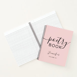 Blush Pink Black Script Your Name Poetry Notebook