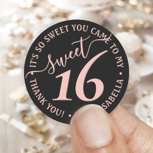 Blush Pink Black Sweet 16th Birthday Party Favor Classic Round Sticker