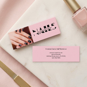 Blush Pink Black Typography Photo Nail Salon Mini Business Card