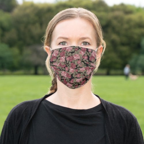 Blush Pink  Black Watercolor Floral Pattern Adult Cloth Face Mask