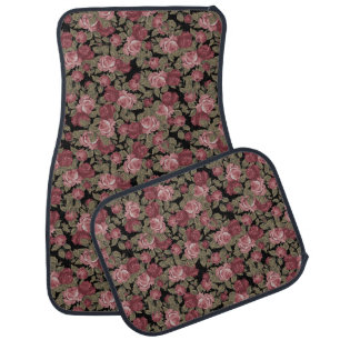 Blush Pink & Black Watercolor Floral Pattern Car Floor Mat