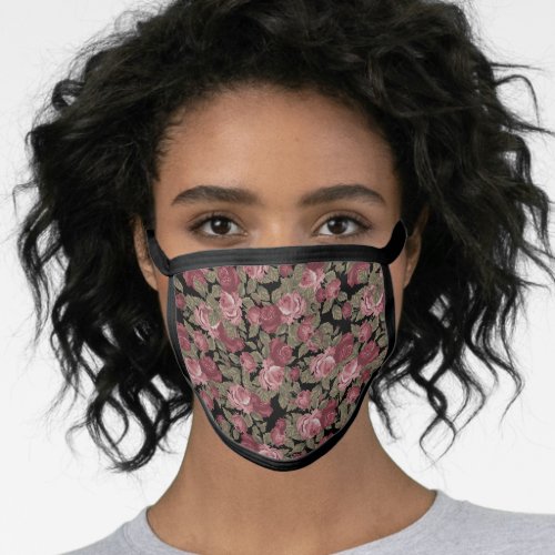 Blush Pink  Black Watercolor Floral Pattern Face Mask