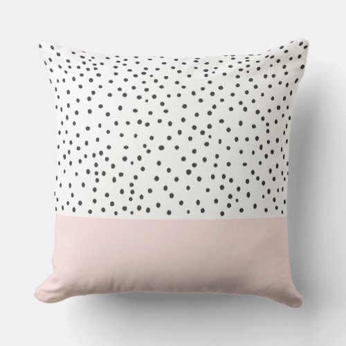 Blush pink black watercolor polka dots pattern throw pillow