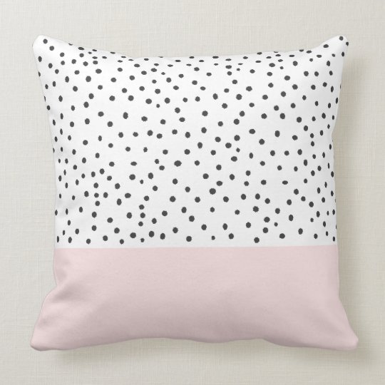 Blush Pink Black Watercolor Polka Dots Pattern Throw Pillow