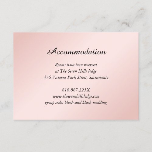 Blush Pink Black Wedding Details Accommodation Enclosure Card