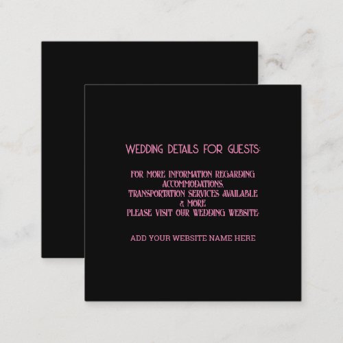 Blush Pink Black Wedding Details For Guests Classy Enclosure Card