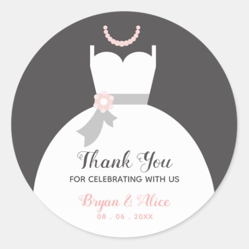 Blush Pink  Black Wedding Gown Thank You Stickers