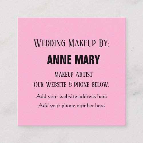 Blush Pink Black Wedding Makeup Artist Name Enclosure Card