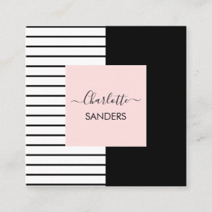 Blush pink black white elegant  square business ca card