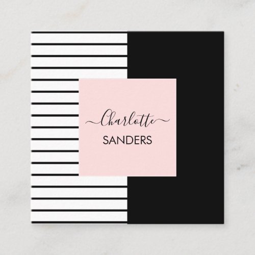 Blush pink black white elegant  square business ca square business card