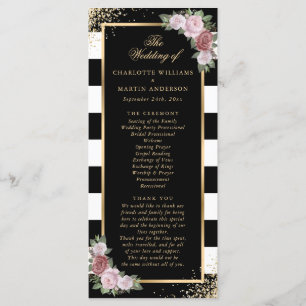 Blush Pink Black White Gold Floral Wedding Program