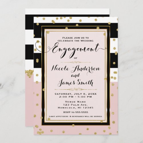 Blush Pink Black White Gold Glam Engagement Party Invitation