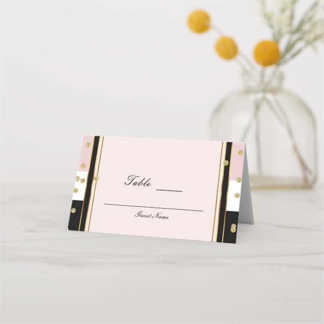 Blush Pink Black White & Gold Table Number Place Place Card (Back)