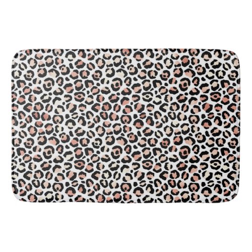 Blush Pink Black White Leopard Print            Bath Mat