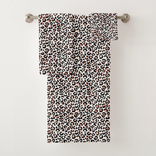Blush Pink Black White Leopard Print   Bath Towel Set (Insitu)