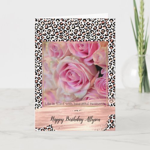 Blush Pink Black White Leopard Print      Card