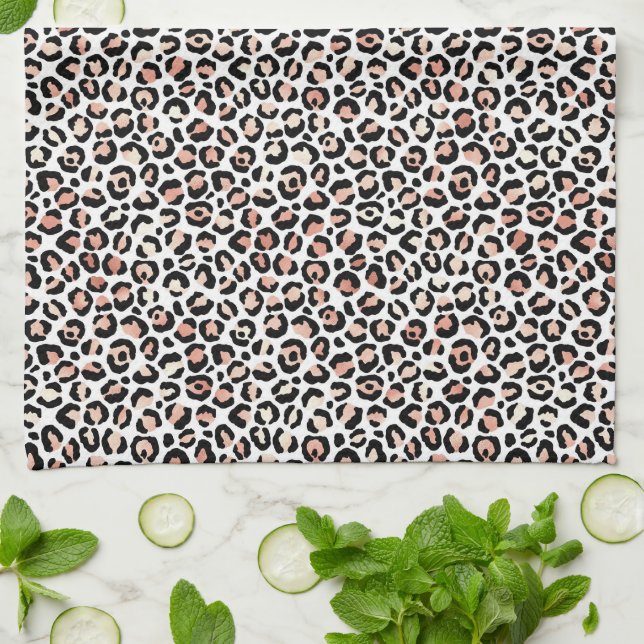 Blush Pink Black White Leopard Print            Kitchen Towel (Folded)