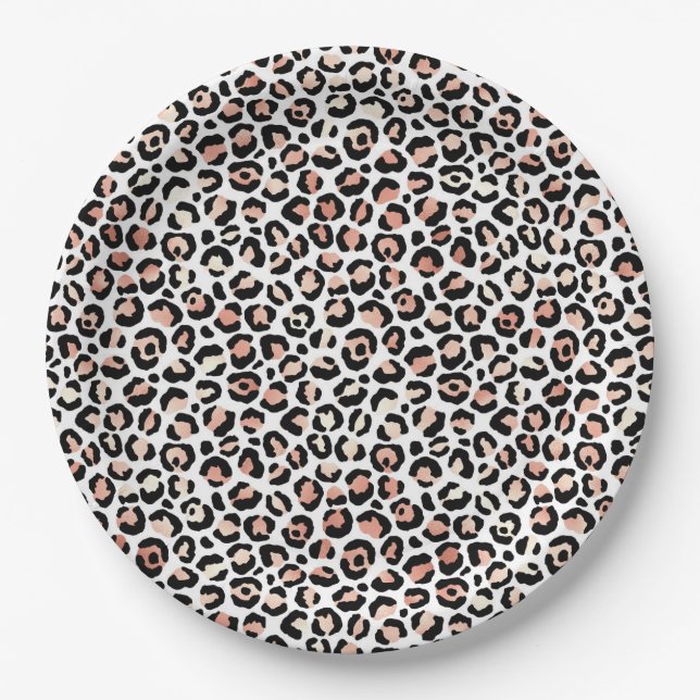 Blush Pink Black White Leopard Print  Napkins Paper Plates (Front)